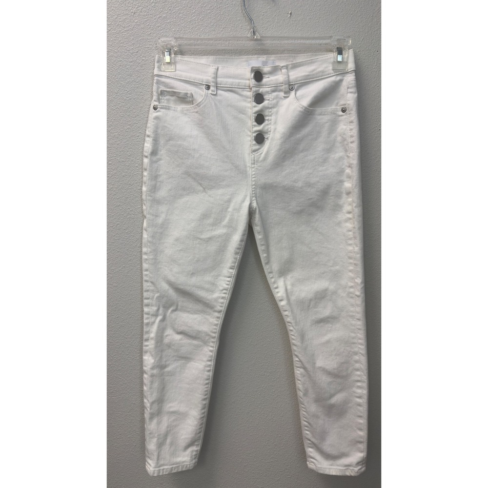 Loft Skinny Crop Jeans White Women 28 6 High Waist Button Fly Summer Coastal‎